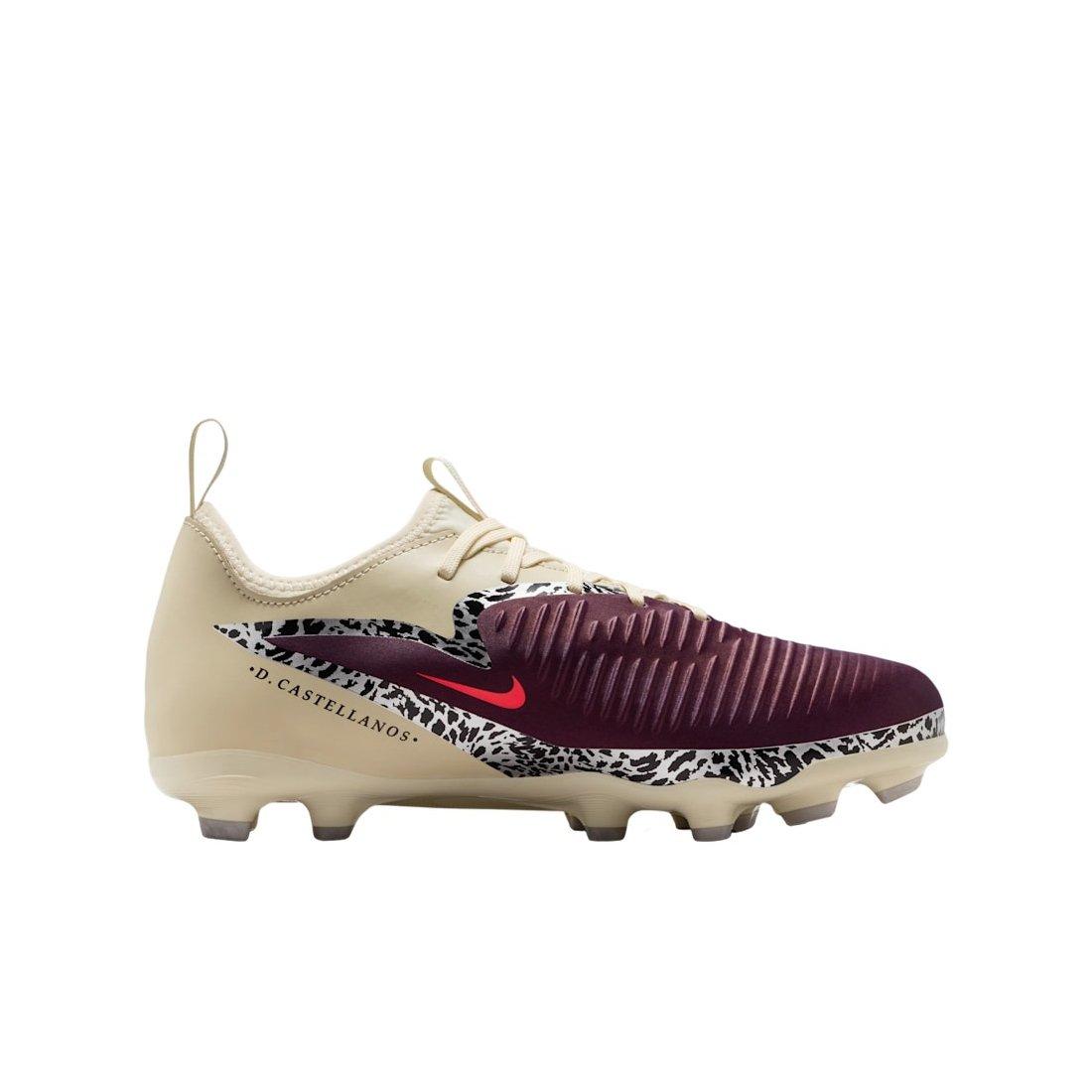 Nike United Jr. Phantom 6 Low Academy FG "Burgundy Crush/Fossil/Red" Grade School Kids' Soccer Cleat - BURGUNDY/FOSSIL/RED
